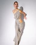 2024 Summer Sexy Hollow Out One Shoulder Champagne Sequins Ankle Length Dress Woman Evening Party Dress Beach Vocation Outfit