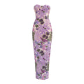 Sequin Flowers Embroidery Sexy Mesh See Through Strapless Ankle Length Dress Elegant Woman Evening Dress Celebrity Party Outfit