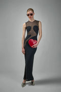 Black White Women Sleeveless Sexy O-Neck Bodycon Bandage Long Dress Mesh Celebrate Evening Party Nightclub Outfit Wholesale