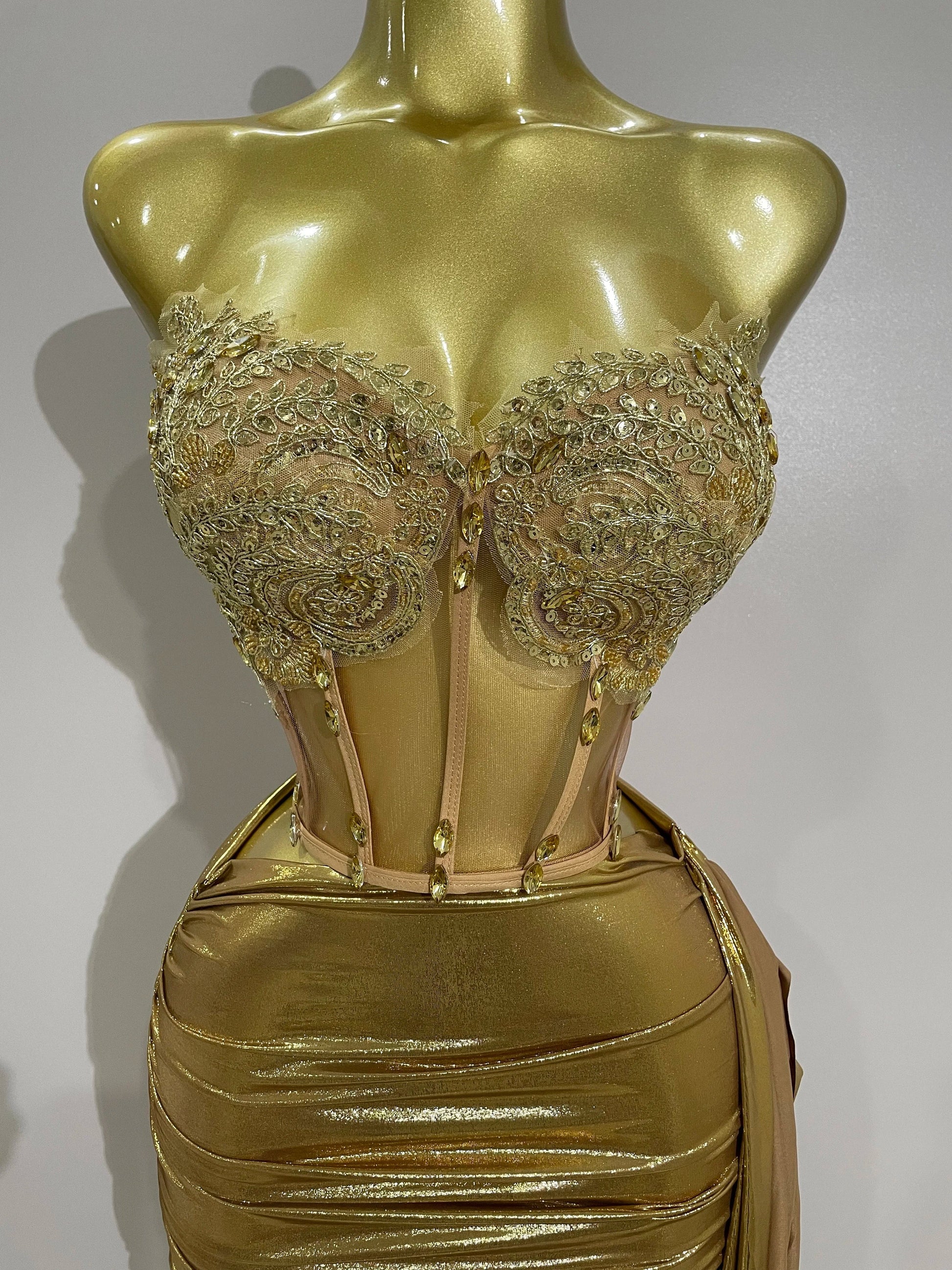 Sparkly Gold Sexy Top Two Pieces Short Skirt Set Women Celebrate Birthday Dress Party NightClub Dancer Show Stage Outfit