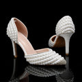 Luxury Handmade Full Pearls Rhinestones Wedding Women Pumps Elegant Pointed toe Bridal Thin High heels Fashion Party Prom Shoes