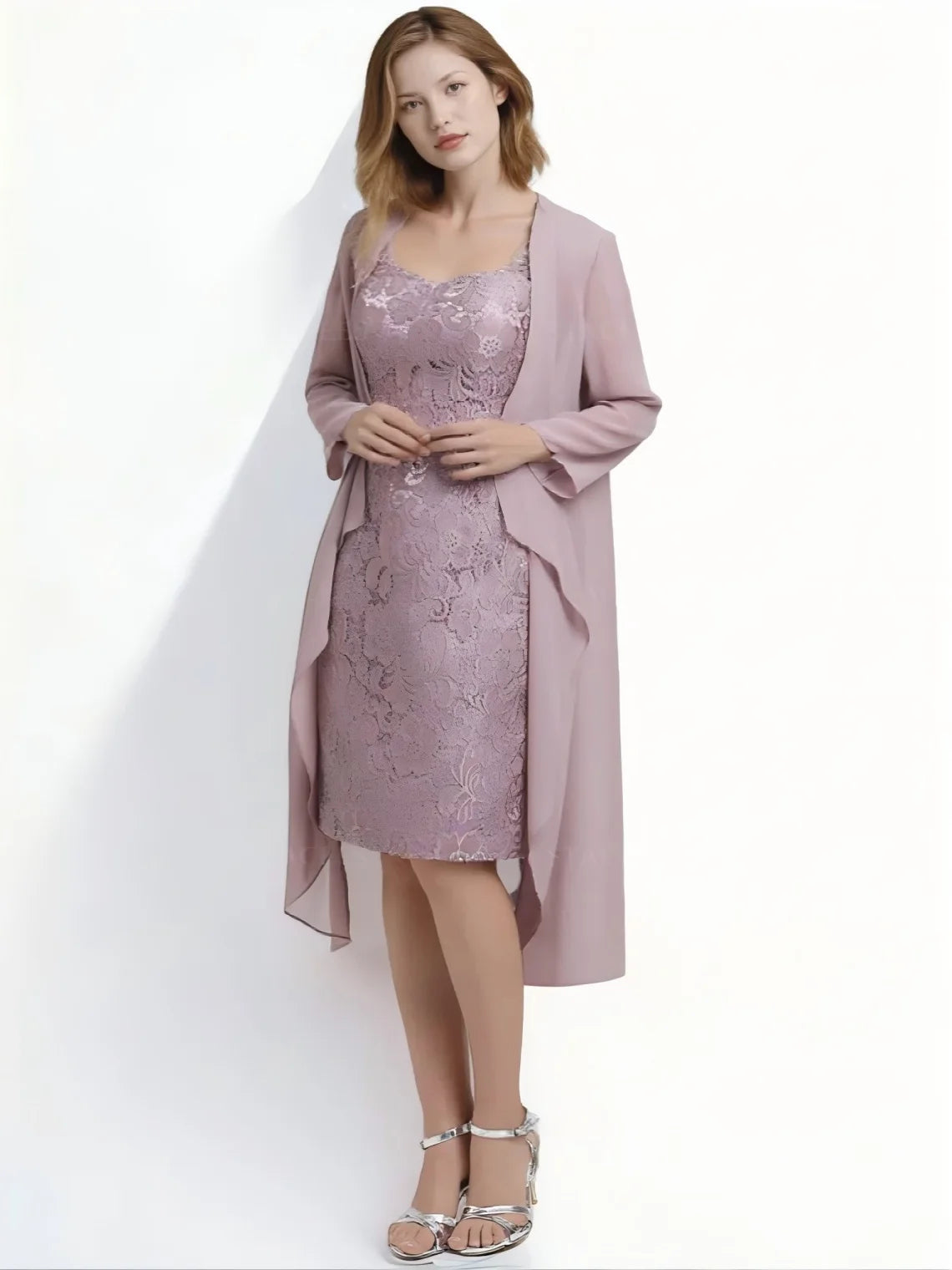 Fashion Sheath Mother of the Bride Dress Sweetheart Neckline Long Sleeve Jacket Knee-Length Evening Dress 2025 Free Customized Wisteria CHINA