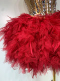 Sexy Strapless Red Mesh Two Pieces Set Singer Nightlcub Party Stage Outfit Photo Shoot Prom Gown Luxury Birthday Dresses