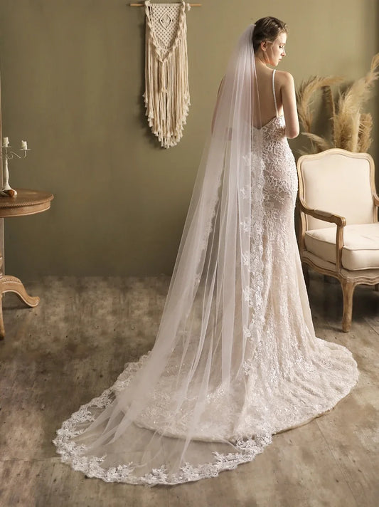 1 Layer Lace Wedding Veil Chapel Bridal Accessories Ivory Long Bride Veil Light Ivory