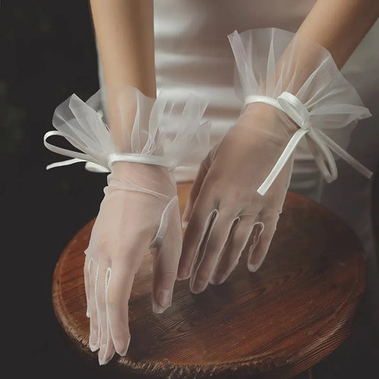 Lace Short Bridal Gloves White Wristband Wedding Glove For Women Girl Party Evening Dress Jewelry Brides Accessories a