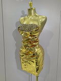 Sparkly Diamonds Crystal Sexy Mesh See Through Bodycon Mini Dress Women Birthday Party Celebrate Performance Costume