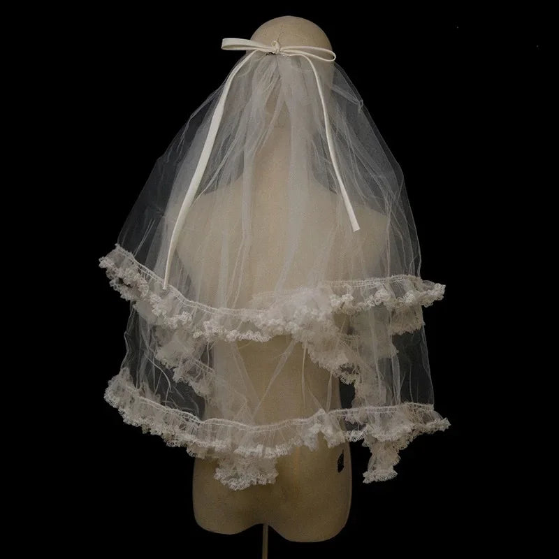 Short Bowknot Bridal Veil Lace Wedding Veils For Evening Dinner Party Dress Women Birthday Gift Hair Accessories Brides Jewelry