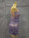 Purple Color Women Sexy Sleeveless Shinning Dimonds Bodycon Mini Dress Mesh See Through Celebrate Birthday Party Stage Wear