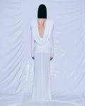 White Color Women Long Sleeve Sexy V-Neck Draped Bodycon Long Dress Fashion Celebrate Evening Party Birthday Outfit
