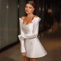 Formal Mini Wedding Dresses Women White Long Sleeve Short Satin Wedding Gowns Saudi Arabia Bridal Prom Dress Customized