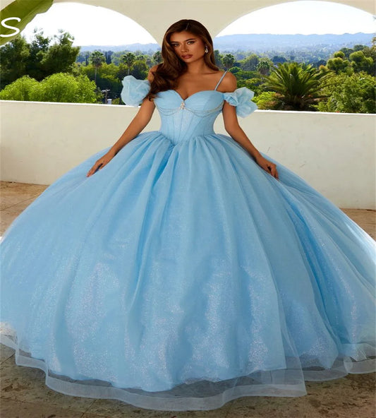 Light Blue Vestidos De 15 Quinceañera Dress Puffy Tulle Vestidos De 15 Años Xv Birthday Sixteen Party Gown 2025 Chic Customized Blue