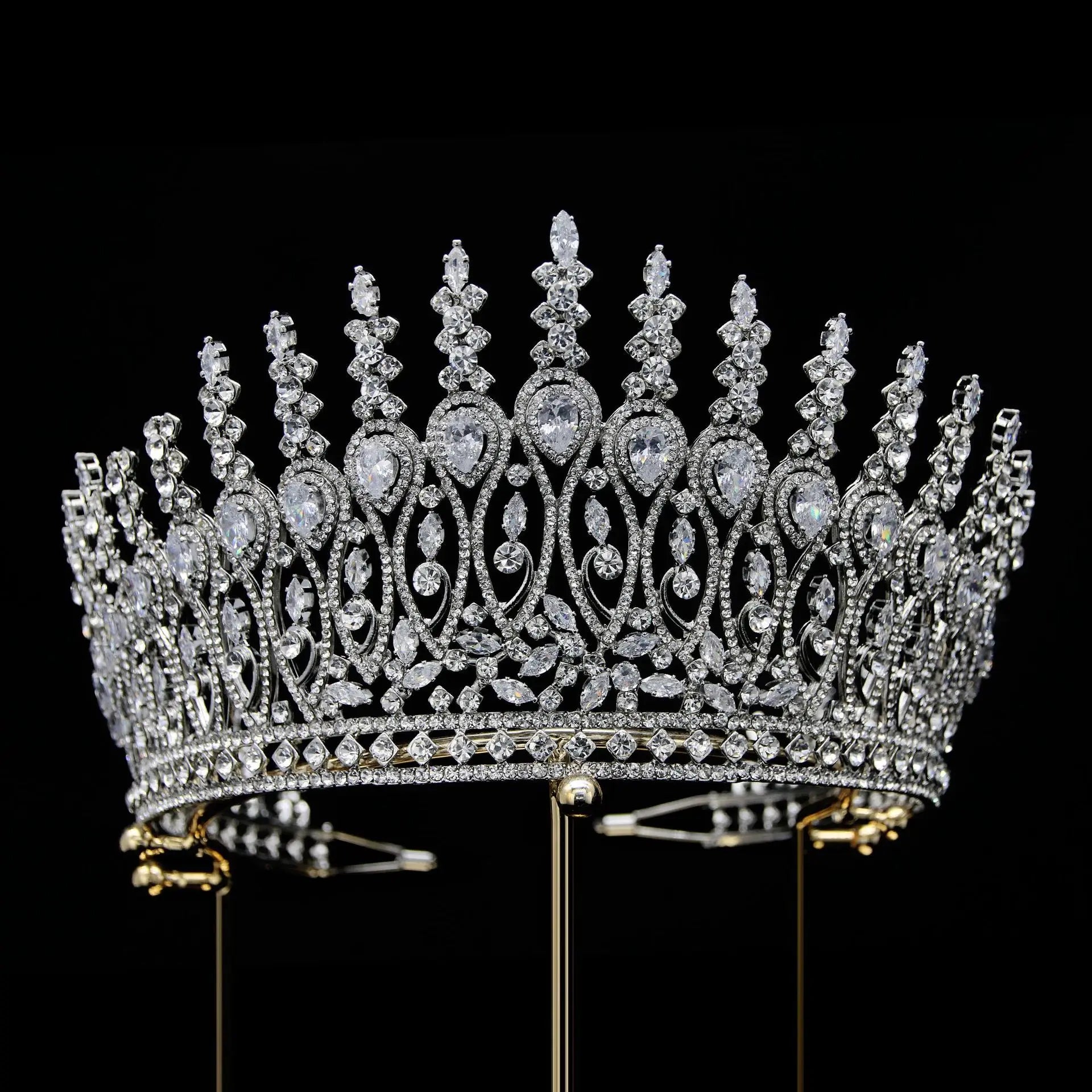 Big Large AAA Zircon Tiara Crown Zirconia Headpiece For Brides Princess Queen Headband Wedding Hair Accessories Bridal Jewelry silver color