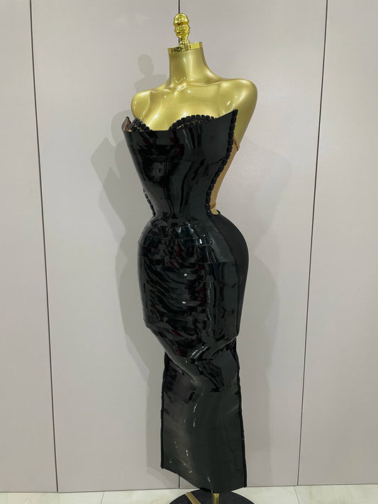 Black Shiny Sequin Sexy Chest Wrapped Dress Women Fashion Eveing Celebrate Birthday Party Stage Costume