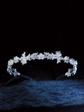 Flower Headband Hairband Tiara Silver Color Headpiece For Bride Zircon Headwear Crown Bridal Hair Jewelry Wedding Accessories