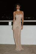 Armygreen Nude Color Women Sexy Strapless Sequins Bodycon Long Dress See Through Celebrate Nightclub Party Birthday Dress