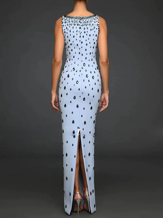 Arrival Women Sleeveless Sexy O-Neck Shinning Crystal Bodycon Long Dress Elegant Evening Party Graduation Season Outfit