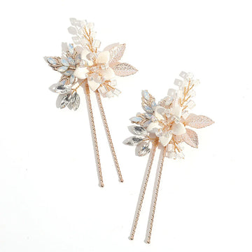Wedding Accessories Vintage Gold Color Hair Pin Clip Opal Head Piece For Brides Women Crystal Rhinestones Hairpin Bridal Jewelry