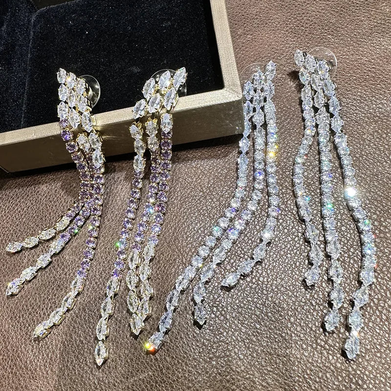 Luxury Long AAA Zircon Bridal Earrings CZ Cubic Zirconia Wedding Earring For Bride Women Accessories Birthday Gift Jewelry