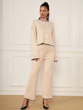 Spring Casual Women's Knitted Pants Set O-neck Long Sleeve Hoodie Loose Knitted Shirt+Straight Pants Two Piece Set