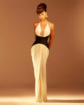 Celebrity Red Carpet Evening Party Dress Women Sexy Halter Off the Shoulder Deep V-Neck Bodycon Long Dress High Quality