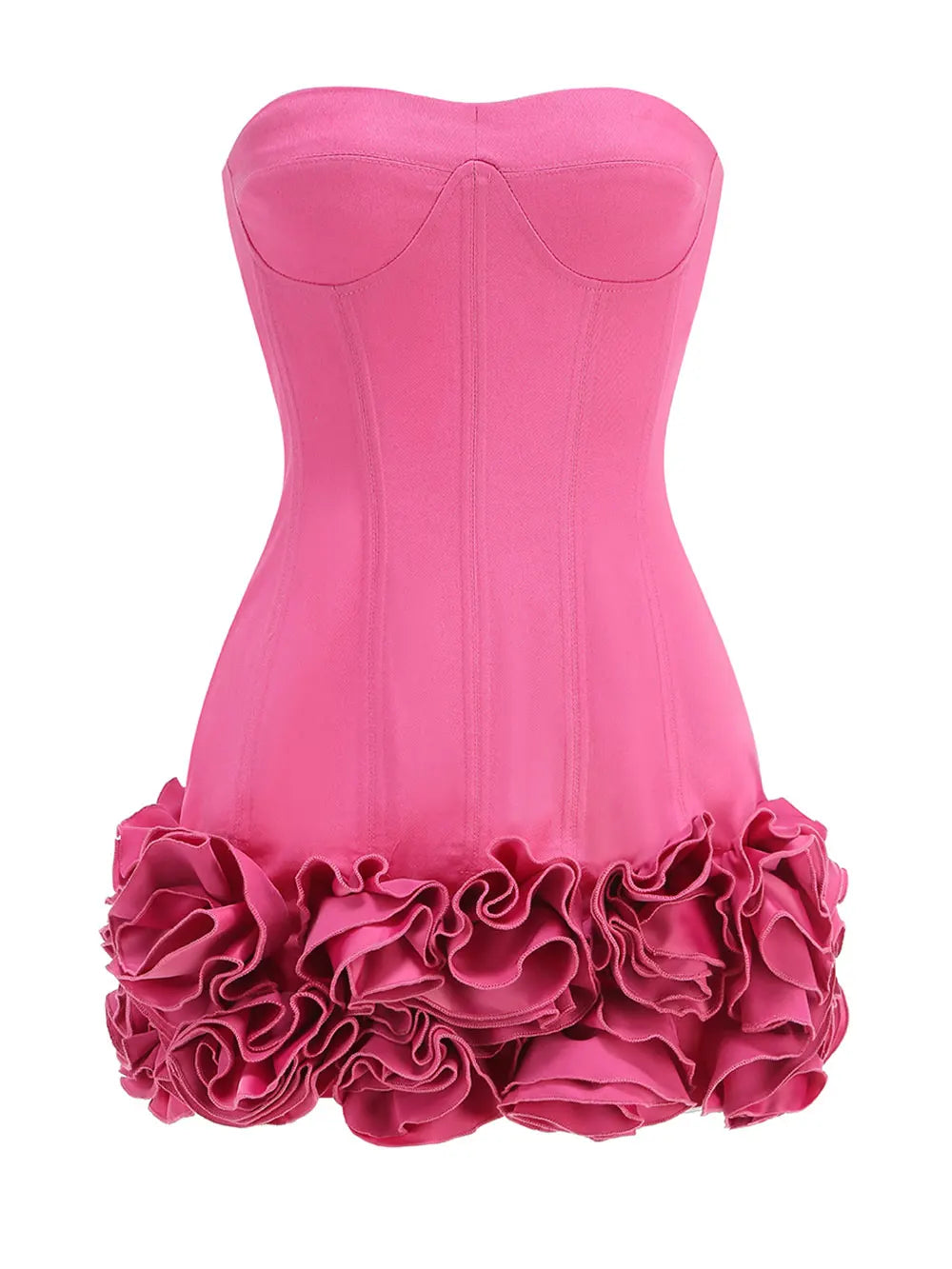 2024 Sexy Women'S Backless Drawstring Tied Dress Strapless Sleeveless Edible Tree Fungi Puffy Dress Cocktail Party Vestidos Rose Red