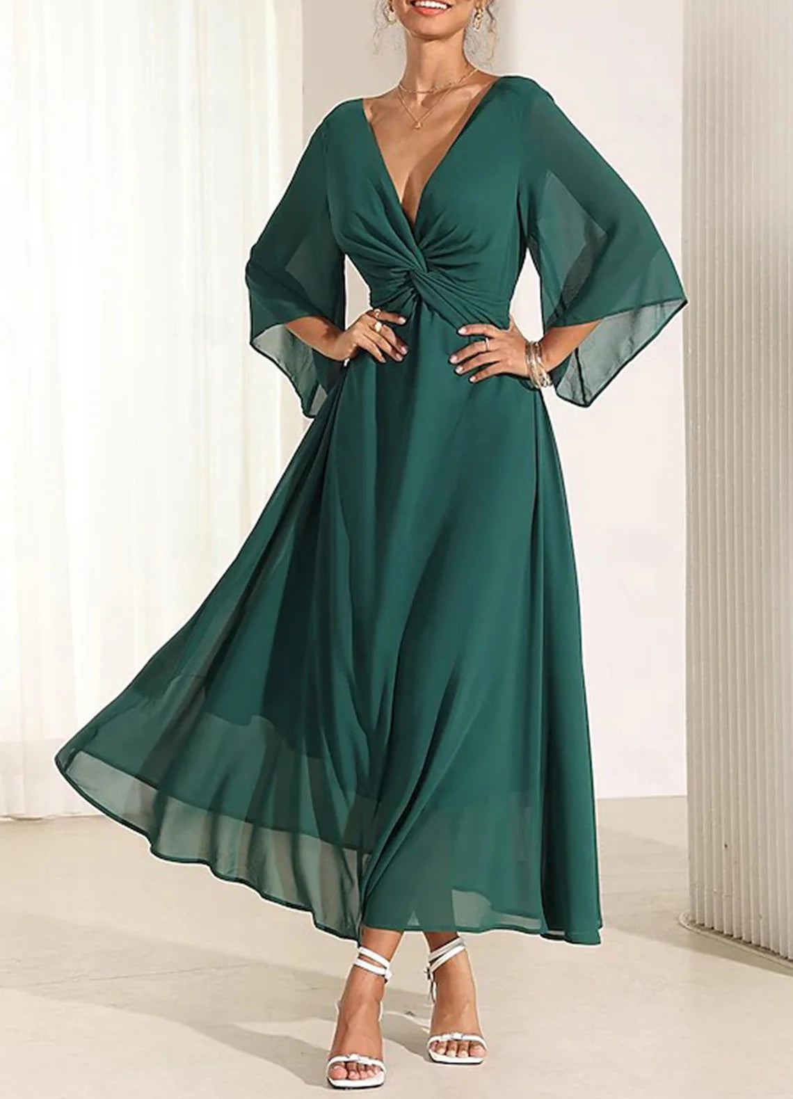 Sexy Chiffon A-Line Prom Gown Elegant Mother of the Bride Dress Ankle Length Pleated Solid Color Plus Size 2025 Free Customized Emerald Green