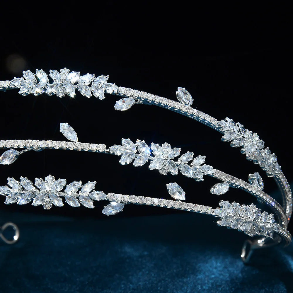 Bridal Hair Jewelry Zircon Tiaras Crowns Zirconia Leaf Headpiece For Brides Birthday Gifts Party Headband Wedding Accessories