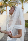 Extra Puffy Bridal Veil 2 Layer Fingertip Length Wedding Veil with Blusher Vintage Hollywood Custom Veil