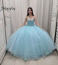 Sparkly Blue Quinceanera Dresses With Beaded Two Pieces Tulle Fifteen Birthday Dress Elegant Tulle Vestido De 15 Años Customized
