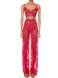 Sexy Women'S Lace Pants Set Spaghetti Strap Sleeveless Backless Ultra Short Vest+Straight Leg Pants Two-Piece Set