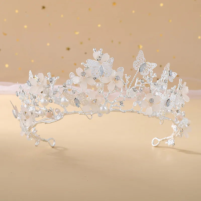 Wedding Crowns For Bride Crystal Flower Fairy Bridal Tiara Crown For Women Girlfriend Diadem Party Bride Hair Jewelry Headdress as picture