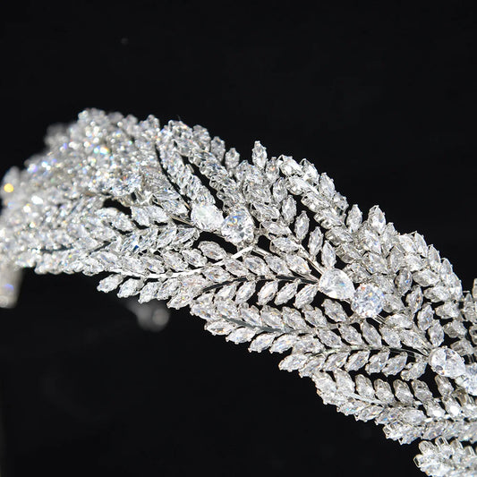 Wedding Hair Accessories Leaf Tiara Crown AAA Zircon Headbands For Brides Women Princess Queen Zirconia Headpiece Bridal Jewelry