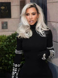 Arrival Shining Diamonds Sleeve Black Bodycom Bandage Jumpsuit Fashion Woman Party Outfit Nightclub Performance Costume
