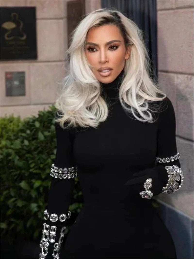 Arrival Shining Diamonds Sleeve Black Bodycom Bandage Jumpsuit Fashion Woman Party Outfit Nightclub Performance Costume