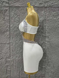 White Color Women Sleeveless Sexy Shinning Diamond Bodycon Mini Dress Birthday Party Celebrate Nightclub Outfit Vestido