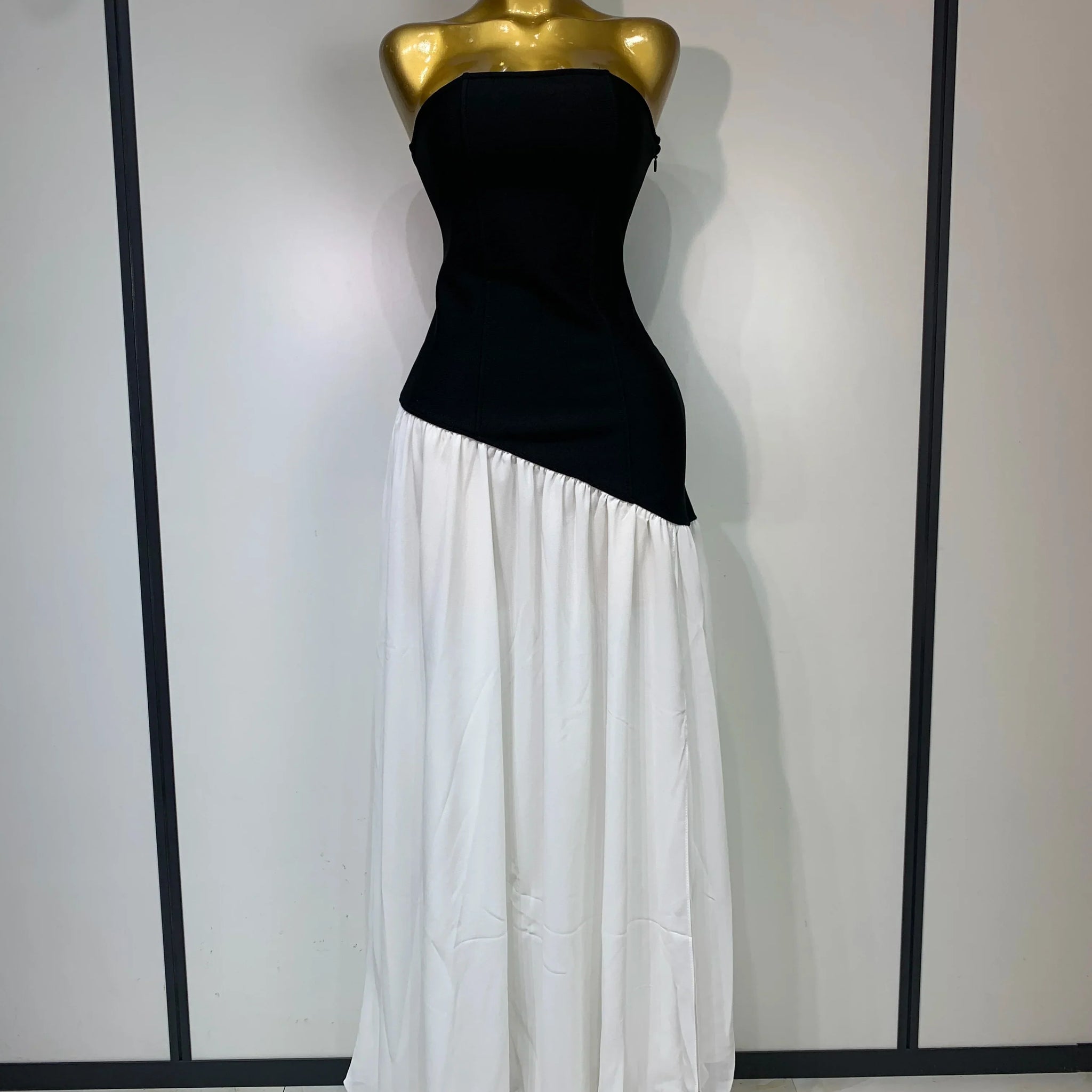 Sexy Strapless Backless Patchwork Maxi Long Bodycon Bandage Dress Celebrity Elegant Evening Party Luxury Birthday Dress black