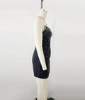 Black Color Women Sexy Strapless Shinning Rhinestones Bodycon Mini Bandage Dress Nightclub Party Celebrate Fashion Outfit