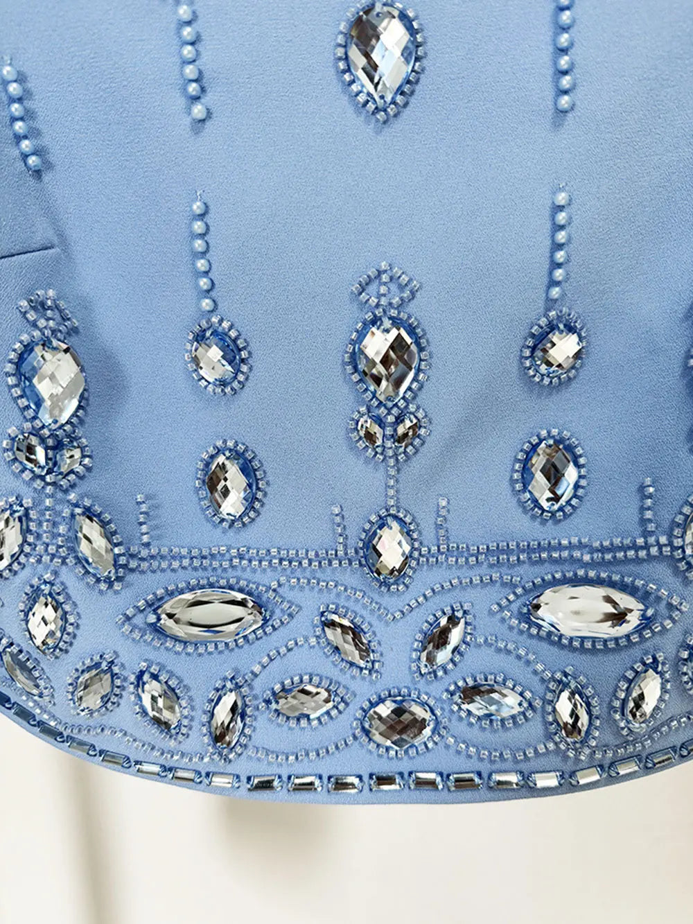 Autumn Elegant Women's Nail Pearl Water Diamond Blue Skirt Sets O-neck Long Sleeve Hoodie Top+Mini Skirt Two Piece Set