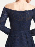 Elegant A-Line Prom Evening Dress Lace Off-the-Shoulder 3/4 Sleeve Pleated Knee-Length Wedding Guest Dress 2025 Free Customized