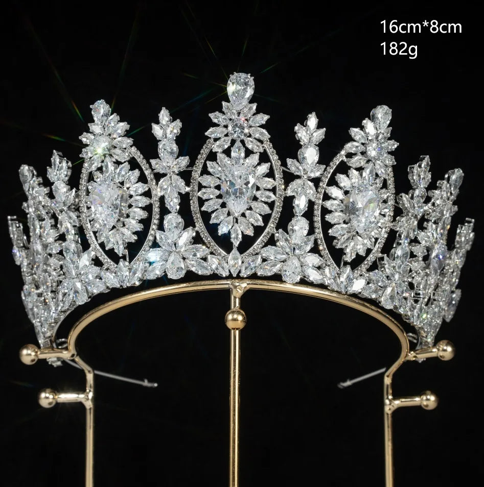 Bridal Hair Jewelry Red Zirconia Tiaras Crowns Zircon Headband Diadem Brides Women Pageant Prom Headpiece Wedding Accessories clear