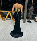 Women Celebrity Sexy Strapless Backless Gold Black Maxi Long Two Pieces Skirt Set Elegant Evening Club Party Outfits