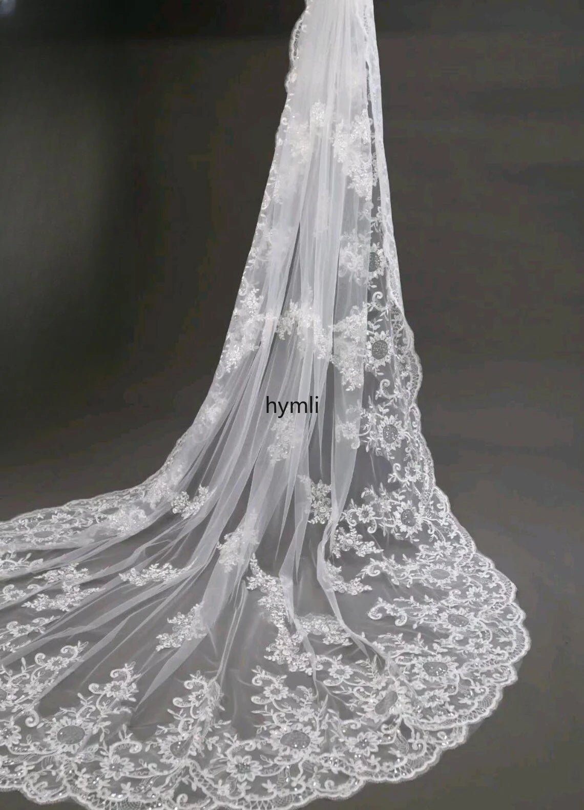 Lace Wedding Veil Cathedral Length Bridal Veil with Sequins Vintage Lace Veil