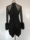Sexy Women's Patchwork Mesh Dress with High Collar and Hairy Sleeve Design Bodycon Draped Mini Dress Evening Party Vestidos