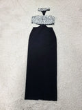 Sexy Women's Light Luxury Nail Bead Design Bandage Dress Hanging Neck Sleeveless Waist Design Bodycon Long Dress Vestitos