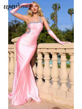 2025 Sexy Women's Hot Diamond Single Shoulder Sleeveless Swallowtail Dress Bodycon Draped Bareback Pink Long Dress Cocktail Even