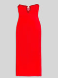 Red Color Women Sexy Strapless Shinning Crystal Bodycon Long Bandage Dress Wedding Mermaid Celebrate Evening Party Outfit