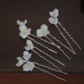 Bridal Jewelry Pearl Hair Pin Clip Porcelain Flower Head Piece For Bride Women Silver Color Hairpin Earrings Wedding Accessories a