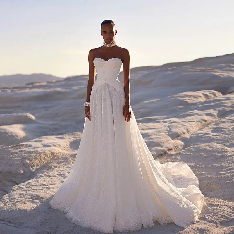 Elegant A-Line Wedding Dresses Sweetheart Lace Floor Length Bridal Dre