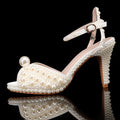 Luxury All Pearls Rhinestones Peep toe Women Sandals Fashion Ankle Strap Platform Thin High heels Elegant Bridal Wedding Shoes Beige