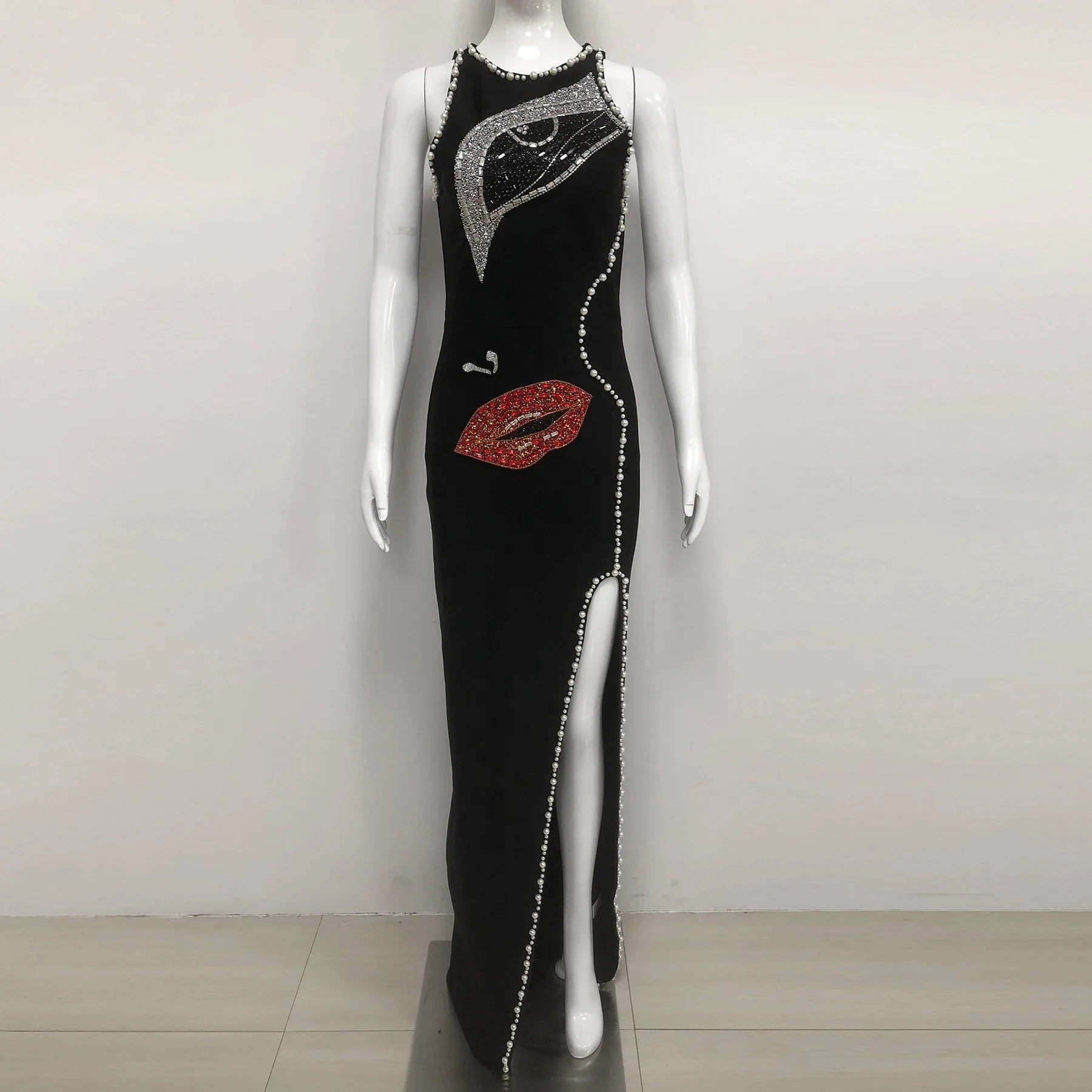 Women Sleeveless Sexy Shinning Rhinestones Bodycon Long Bandage Dress Celebrate Evening Party Birthday Fashion Wear